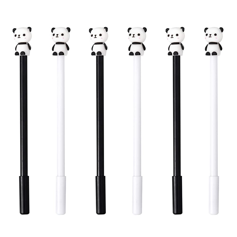 JKJF 6 bolígrafos de tinta de gel de panda con diseño de panda creativo, bolígrafo de dibujos animados para escuela, oficina, papelería, suministros de escritura, 0,5 mm, color negro
