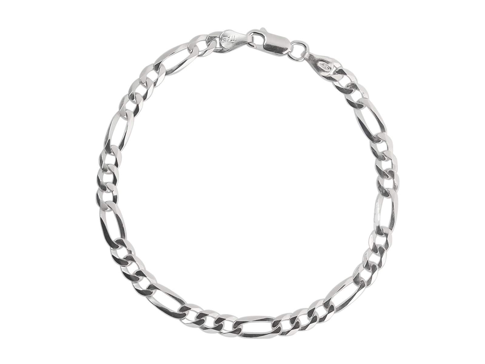 AKA Gioielli Pulsera en Plata 925 Rodiada Cadena Figaro 4.4/5.3 mm para Hombre y Mujer - Longitud: 19/20 cm - Fabricado en Italia