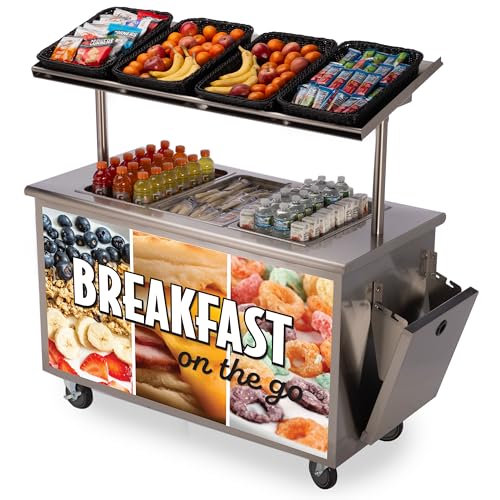 FSE Commercial Food Breakfast Cart, Breakfast Magnet Design, with Over Shelf and Three Full Size Steam Table Pan Capacity, Stainless Steel Frame, 26
