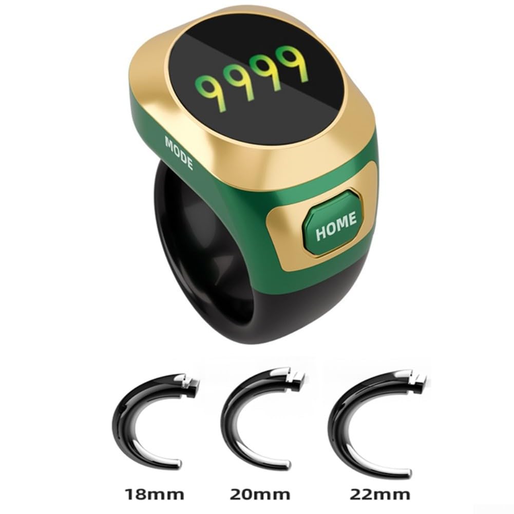SMZhomeone Contador digital Tasbih con 4 modos de visualización, resistente al agua, recargable tipo C, contador de oración portátil de 18/20/22 mm (verde) — view 6
