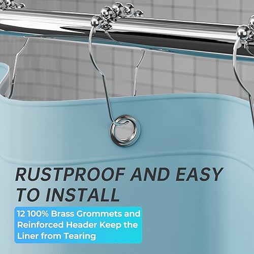 Image of AmazerBath Teal Shower Curtain Plastic 72x72 Inches, Premium PEVA Shower Curtain with 3 Big Weighted Stones and 12 Rustproof Grommets