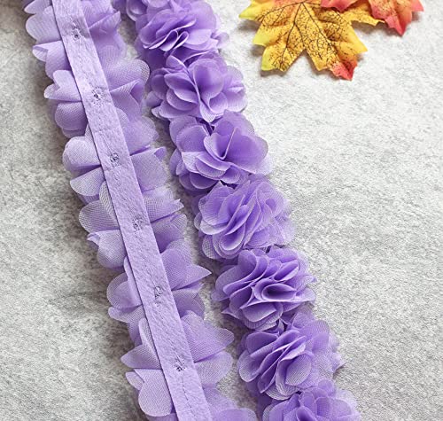 YYCRAFT Cinta de encaje de gasa de 2 pulgadas para apliques, costura, manualidades, vestidos de novia, decoración de bricolaje (4.5 yardas, lavanda)