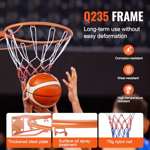 VEVOR Basketball Hoop/Rim, Adjustable Height Portable Backboard Court, Basketball Goal, Mobile Stand with Wheels Weighted Base, Youth&Adults, Outdoor/Indoor3