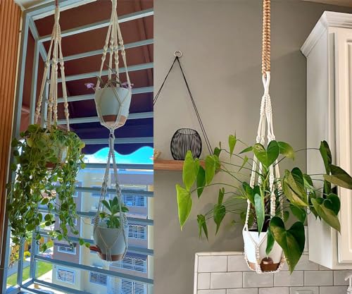 Bouqlife Hanging Planters With Macrame Plant Hangers For Indoor Outdoor Plants 3 Set Self Watering Pots Hanging Baskets Flower Pot Holders 3 Different Size thumb #2