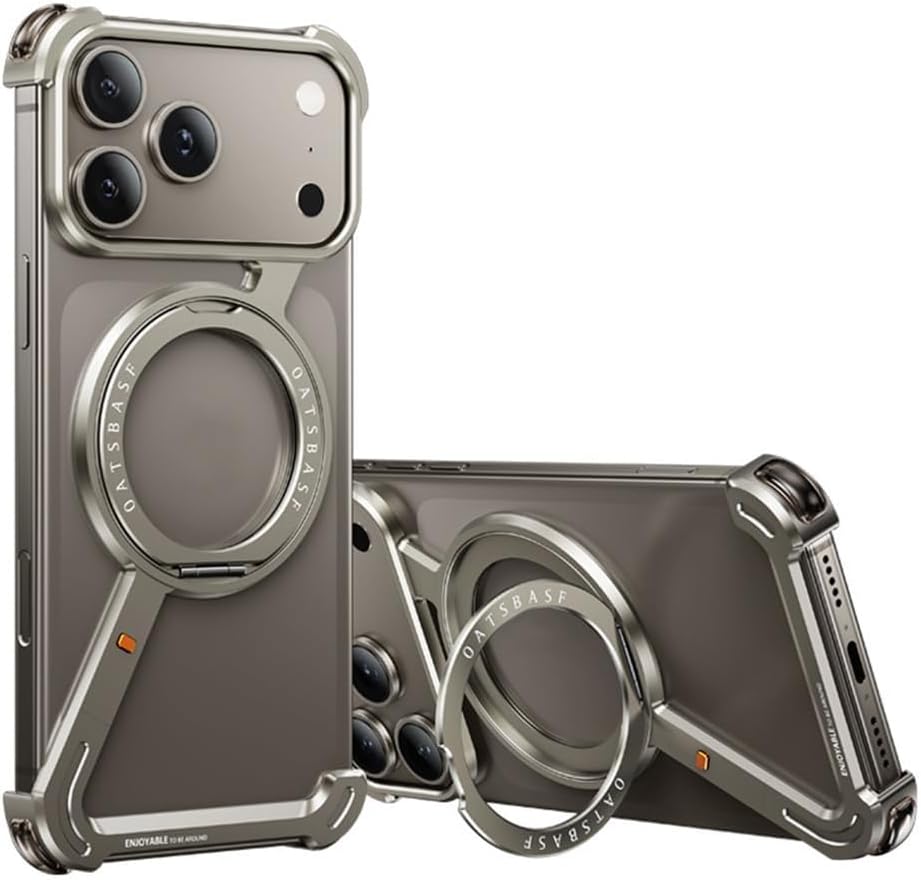 Metal Case for iPhone 17/17 Air/17 Pro/17 Pro Max, with Rotation Ring Stand Shockproof Case Slim Frameless Magnetic Phone Cover(Black,17 Pro Max)