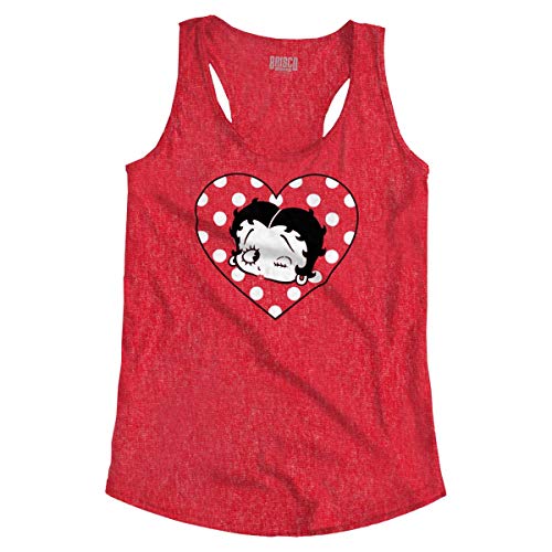Betty Boop Wink and a Kiss Polka Dots Womens Racerback Tank Top Heather Red
