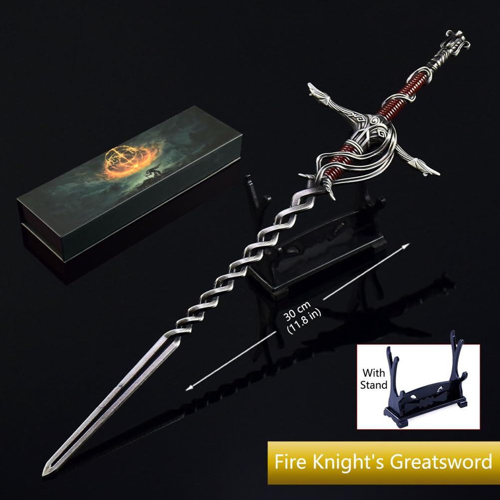 Elden Rings, Fire Knight's Greatsword Metalowa Figurka 30 cm Ze Stojakiem, Kolekcjonerska Figurka Fantasy, Dekoracja Na Biurko, Pomysł Na Prezent Dla Graczy I Kolekcjonerów