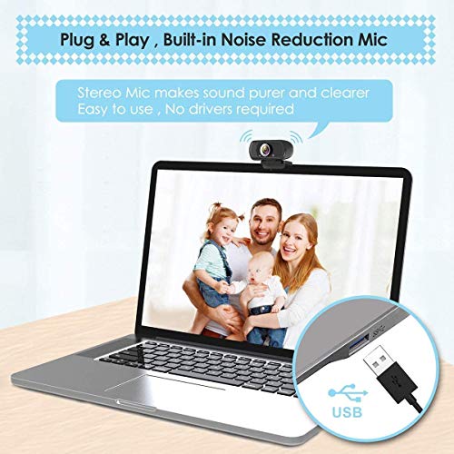 1080P Webcam, Live-Streaming-Webcam mit Stereo-Mikrofon, Desktop- oder Laptop-USB-Webcam mit 110-Grad-Blickwinkel, HD-Webcam für Videoanrufe, Aufnahme, Konferenzen, Streaming, Gaming – Bild 4