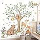 wondever Wandtattoo Waldtiere Baum Wandaufkleber Bär Rehe Füchse Wandsticker Wanddeko für Babyzimmer Kinderzimmer