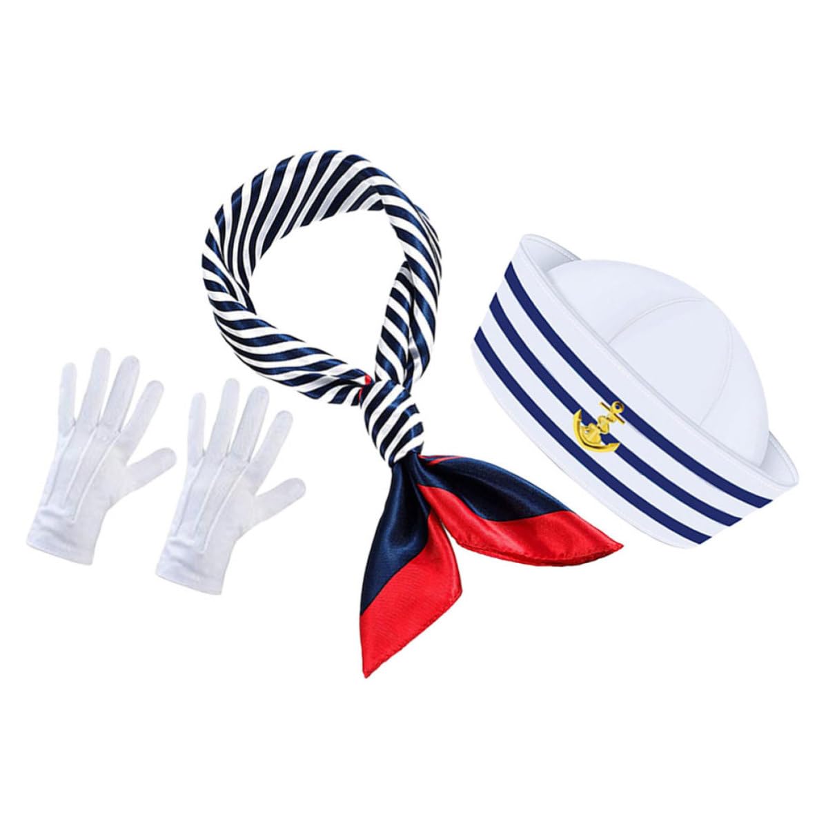 Tofficu 5 Set Set Costume Marinaio Cappello Capitano a Righe Blu Bianche