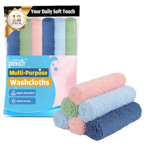 HOMEXCEL Wash Cloths, Quick Drying Face Towel for Showering, Super Absorbent Washcloths for Body Face, All-Occasion for Bathroom Gym Spa Travel, Pink/Light Blue/Green/Navy Blue