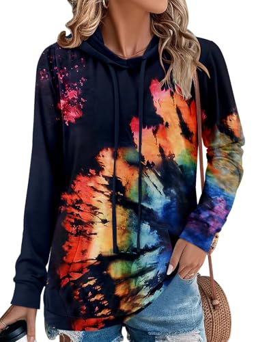 MODARANI Tie Dye Hoodies for Women Sweatshirts Pullover Hoodies Cute M