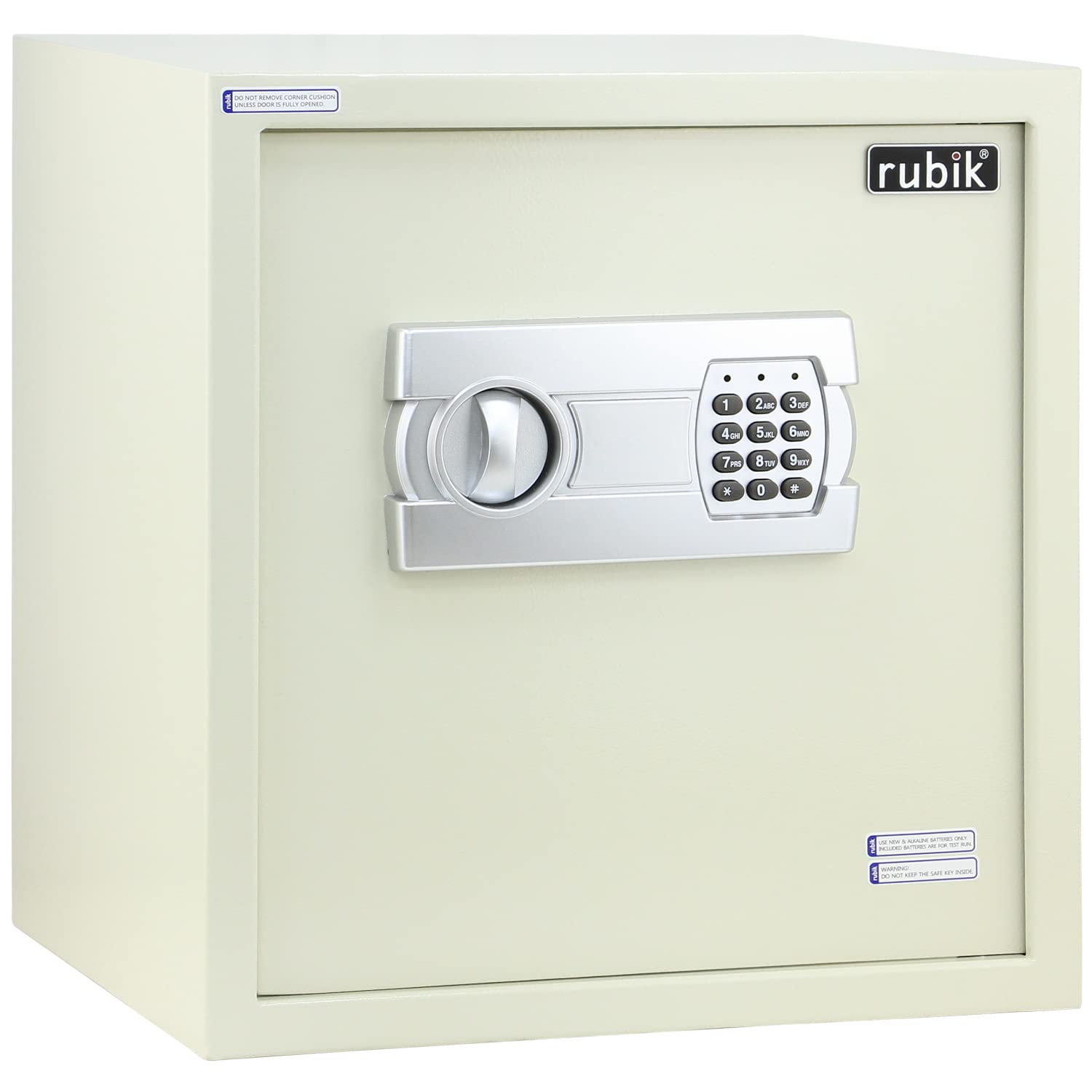 Rubik Safe Box, Digital Lock with Key, Large Capacity, Suiteable for Home Office, Protects Cash Money Documents (RB-40EGX, 40x38x30cm) Off White