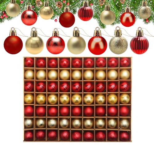Weihnachtskugeln 63er Set,3cm Rot Gold Christbaumkugeln Set,Kunststof...