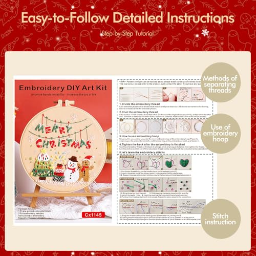 Image of wtisan Christmas Embroidery Kit, Cross Stitch Kits for Beginners, Needlepoint with All Tools & Instructions, Stamped Hand Embroidery Starter Kit for Holiday Crafts & Xmas Home Decor, W17