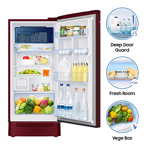 Image of Samsung 192 L 4 Star Inverter Direct Cool Single Door Refrigerator Appliance(RR21A2N2XRZ /HL, Midnight Blossom Red, Base Stand with Drawer, Digi Touch Cool, Curd Maestro)