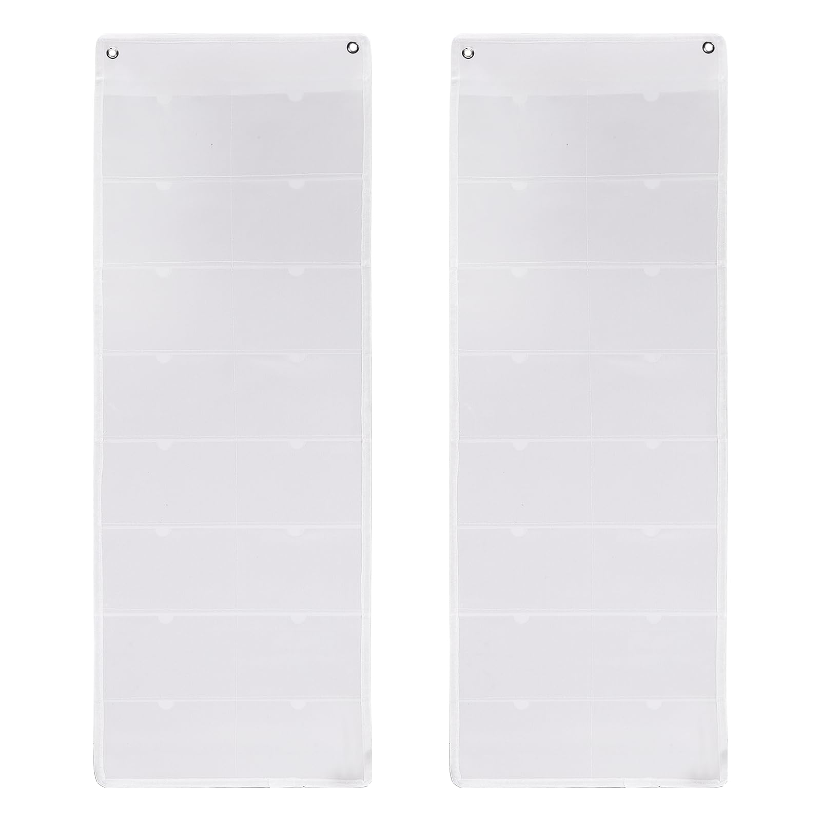 PATIKIL 2 Pcs 10x16CM Index Card Holder Sleeve, 16 Card Slots Organizer Sleeve, PVC Clear Organizer Hanging Wall Pocket Chart for Office Classroom Library Home Organization, White