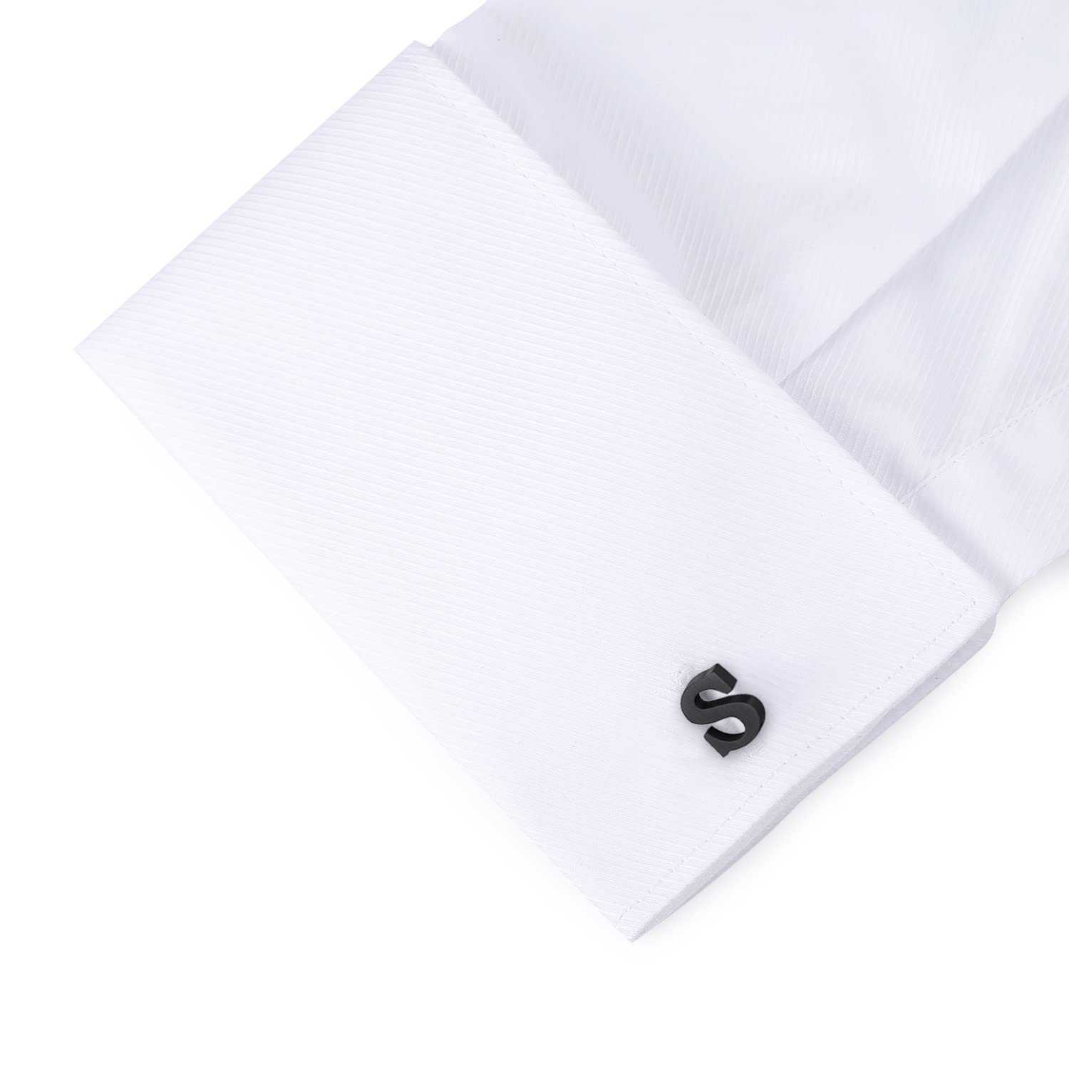 HONEY BEAR Gemelos Camisa de hombre de metal, Acero inoxidable,Nombre Carta Letra Iniciales A-Z,plata (1 par S negro)