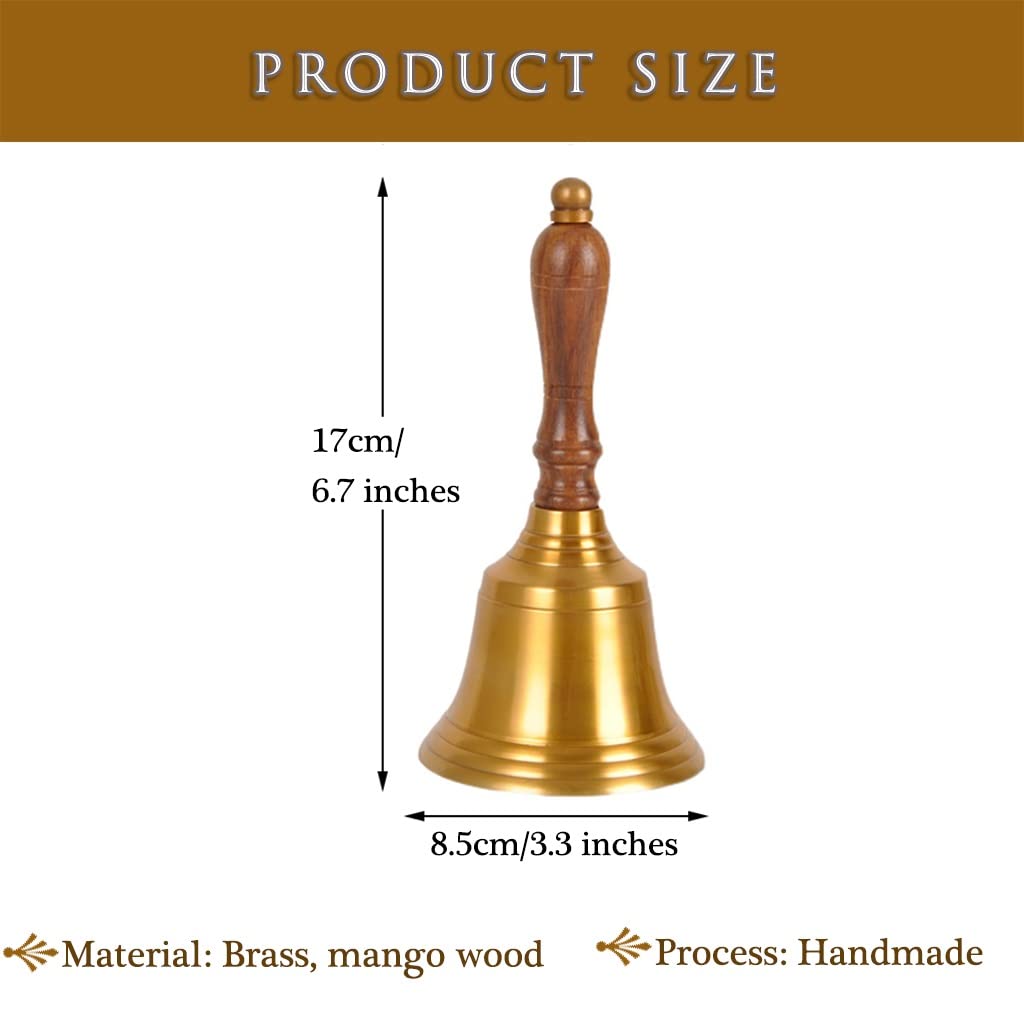 Handglocke, Messing-Handglocke, Hochzeitsglocken, handgefertigte Tischglocke aus Messinggeschirr, Rufglocke for Menschen mit Behinderungen, die Aufmerksamkeit erregen, (Farbe: Gold, Größe: 6,7 * 3,3 Z