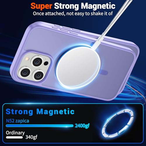 Image of SUPFINE Magnetic for iPhone 15 Pro Max Case (Compatible with MagSafe) (Military Grade Drop Protection) Slim Translucent Matte Shockproof with Anti-Fingerprint Phone Case, Purple