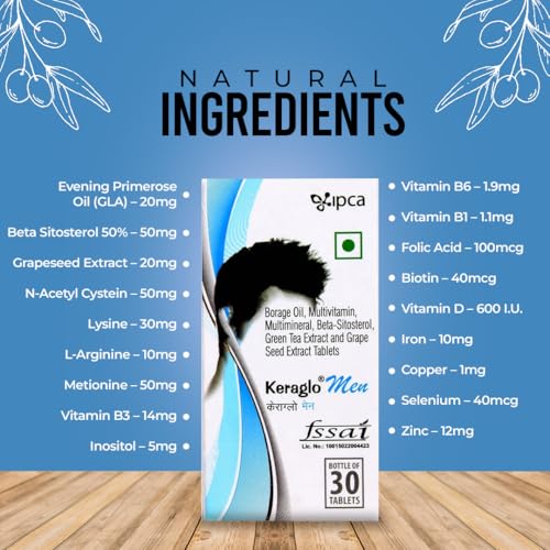 Image of New Keraglo Men Hair Growth Tablets (30 Tabs) Pack 2 - Revolutionary Gender Based Formulae Enriched with Potent DHT Inhibitors, Hair Specific Amino Acids, Powerful Anti-oxidants, Essential Vitamins, Vital Minerals & Natural Extracts - Nourishes Scalp, Supports Follicles & Strengthens Strands - Hair Supplements