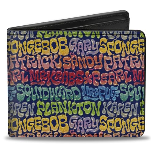 Buckle-Down SpongeBob SquarePants Wallet, Bifold, Spongebob Squarepants and Friends Names Collage Multi Color, Vegan Leather