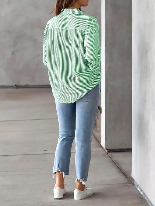 Image of Womens /GirlsClassic Lining Shirt for Women Cotton | Women's Striped Style top | Full Sleeve, Relaxed fit, Button-Down Casual Shirt for Girls & Women