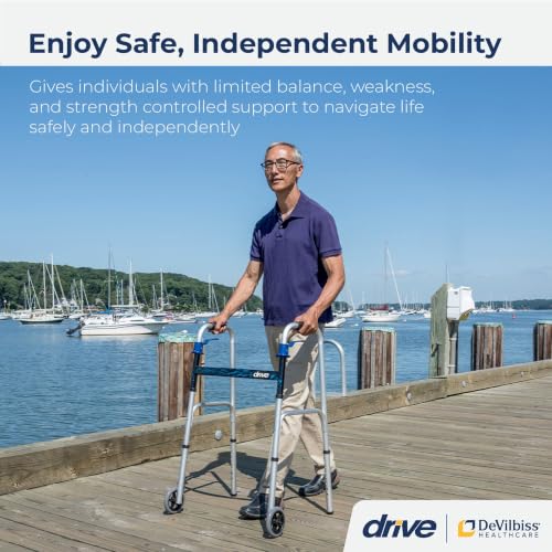 Image of Drive Medical Trigger Release Folding Walker with Contoured Hand Grips | Folding Walker Featuring Trigger Release Mechanism and Contoured Hand Grips for Easy Use Daily for Everyday Use