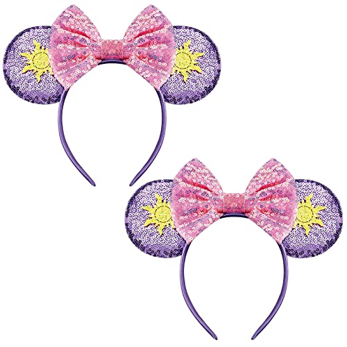 Image of FANYITY Mouse Costume Ears,2 Pcs Mouse Ears Headbands for Girls & Women Party,Size Free (Purple sun 2)