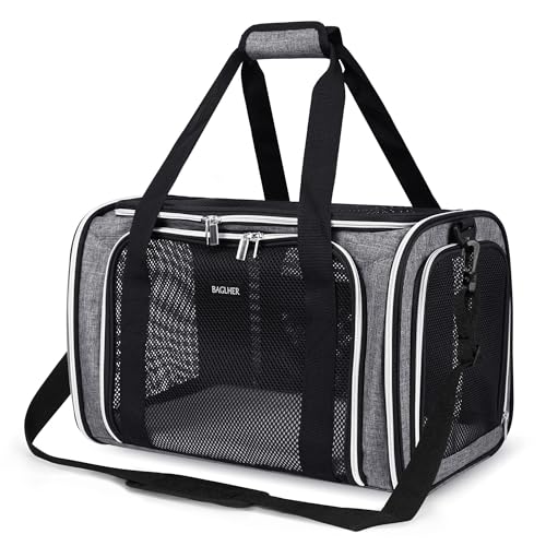 Image of BAGLHER Pet Travel Carrier, Cat Carriers Dog Carrier for Small Medium Cats Dogs Puppies, Airline Approved Small Dog Carrier Soft Sided, Collapsible Puppy Carrier. Grey
