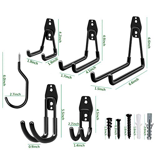 Garage Hooks, Garage Organizer Utility Hooks, Heavy Duty Garage Storage pegboard Hooks for Tools, Ladders and Bikes, Pack of 12 – 10 Double Hooks & 2 Bike Hooks – (Black)