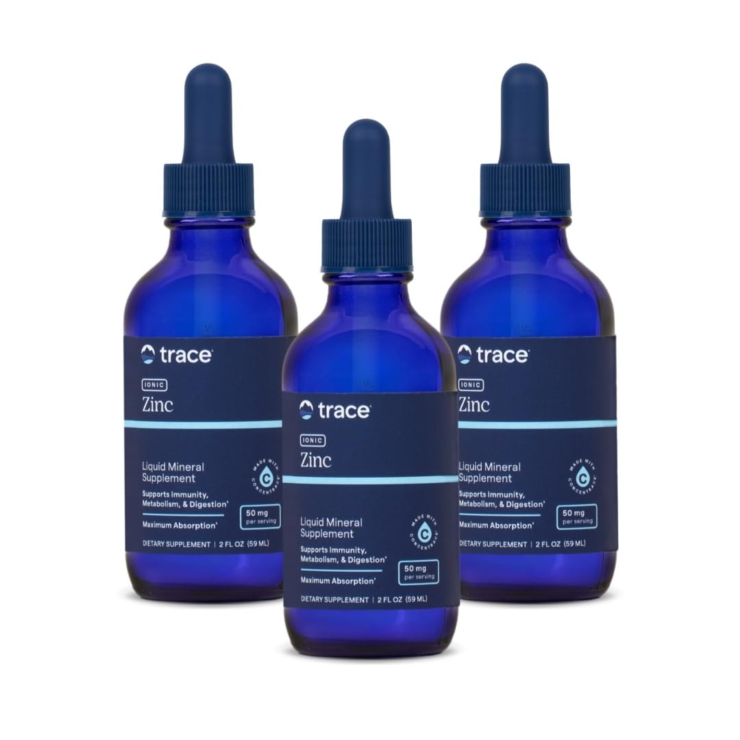 Trace MineralsIonic Zinc - Ionic Zinc Supplement for Immune Support - Digestion, Growth & Skin Health Support - Chloride & ConcenTrace - Highly-Absorbable Drops - 2 fl oz, 3 Pack (144 Servings)