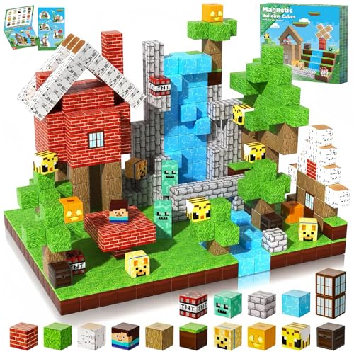XUNIVERS Magnetische Bausteine Blöcke 100 Stück,Magnetbausteine Build Mine Magnete Welt Set,Magnetisches Spielzeug für Jungen und Mädchen ab 3-9 Jahre,Kreative Kinderspiele Kinderspielzeug