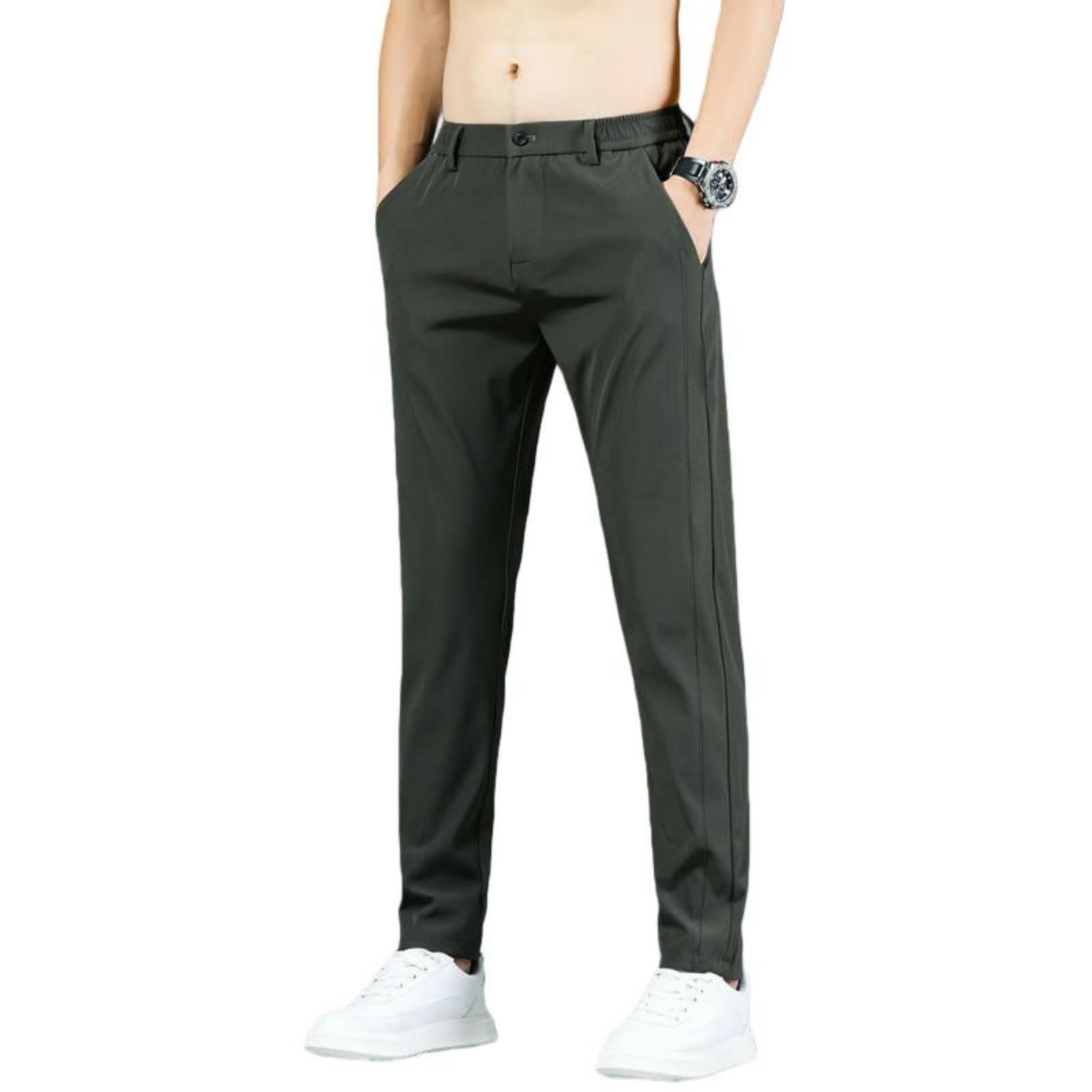 Uomini Primavera Estate Ice Silk Elastico Sottile Tapered Elastico In Vita Solido Pantaloni Casual Stile Coreano