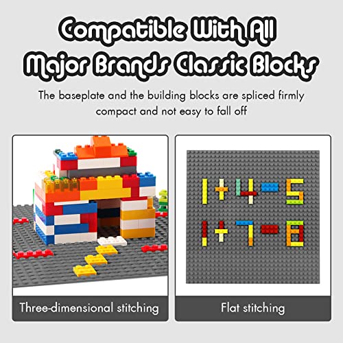 Image of Lekebaby 6 Pack Classic Baseplates 10 inch x 10 inch, Building Base Plates for Building Bricks, 100% Compatible with Major Brands and Activity Table-Baseplate, Sturdy & Safe, Age 3 and up Kids, Grey