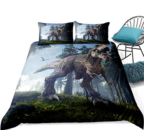Juego de Cama 3D Tyrannosaurus Rex Dinosaur Design Funda Nórdica Edredón con Funda de Almohada para Niños Adolescentes Adecuado para Niños Niñas (Estilo 1, Cama 90—150×220)