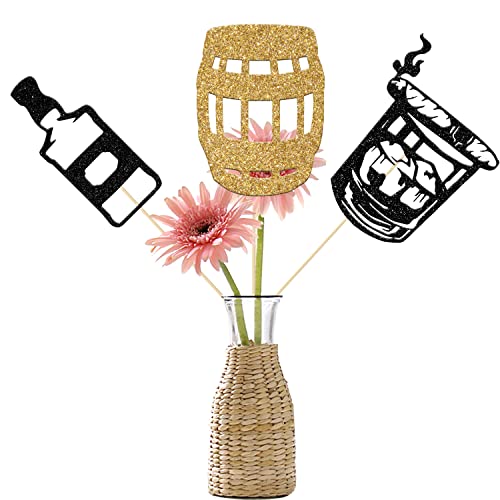 12 Pieces Vintage Whisky Theme Centerpiece Sticks, Vintage Whisky Birthday Party Decorations,Vintage Men Party Supplies,Whisky Beer 40th 50th Birthday Decor for Adult Gold & Black
