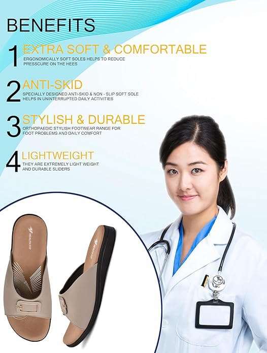 Image of HEALTH FIT EXTRA SOFT Women's Comfortable Memory Foam Doctor Slippers /Flip-Flops|Fashionable Casual & Stylish|Lightweight & Breathable|Outdoor Synthetic Casual Chappals Sandals Ladies & Girls HF27