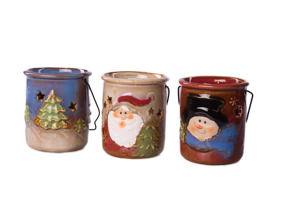 Ceramic Santa, Snowman, and Christmas Tree Ceramic Tea Lights - Set of 3