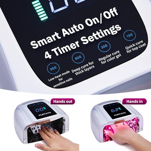 Image of PURTATO Professional Rechargeable 96W UV LED Portable Cordless UV Light for Nail Lamp Machine with Removable Stainless Steel Bottom,4 Timer Setting and Smart Sensor Nail Dryer (Plating Silver)