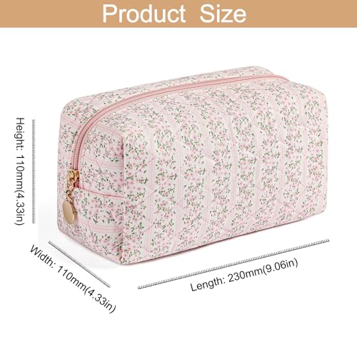 Makeup Bag Travel Cosmetic Bag for Women Girls, Zipper Make Up Pouch, Floral Flowers Toiletry Organizer Makeup, Portable Storage Cosmetic Travel Cloth Bag (Pink)3
