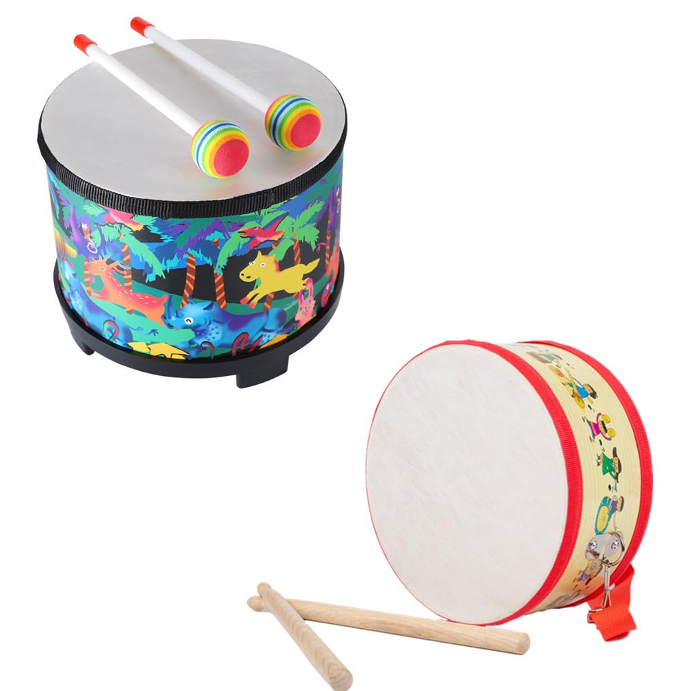 Floor Tom Drum for Kids and Kids Drum with Strap: 8 inch Percussion Instrument Music Drum with 2 Mallets for Baby Children Special Christmas Birthday Gift (Black and Red)