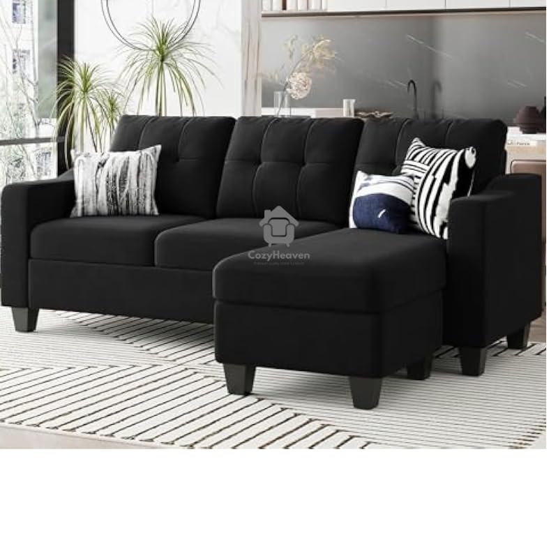 Cozyheaven Carson 3 Seater Fabric L Shaped Sofa Set for Living Room (Black) Cozyheaven Carson 3 Seater Fabric L Shaped Sofa Set for Living Room (Black)
