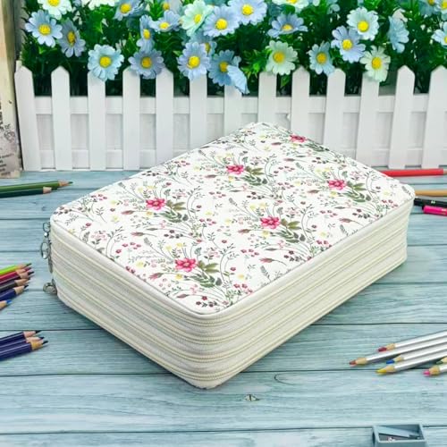 Image of YOUNGCOL 200 Slots Colored Pencil Case Color Pencil Organizer Storage Large Capacity Pencil Case (White + Floral)