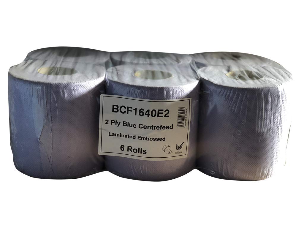 Captain Clean 175m Centrefeed Blue Roll, 2-Ply Recycled Commercial Paper Towels, Highly Absorbent & Durable, Ideal for Kitchens, Workshops, & Cleaning Tasks (Pack of 6)