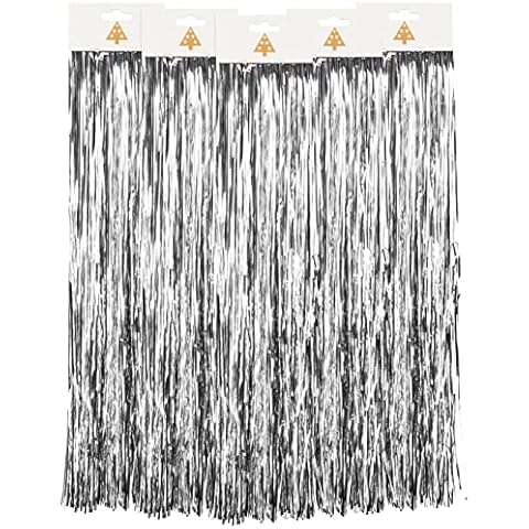 PartyMarty 5 Stück Spar-Pack: silbernes Lametta Silber 50cm - Baumschmuck Weihnachten Weihnachtsbaum Silber Glänzend EngelshaarSET-XM Lametta glatt 48cm Silber 5er-Pack FM Cover