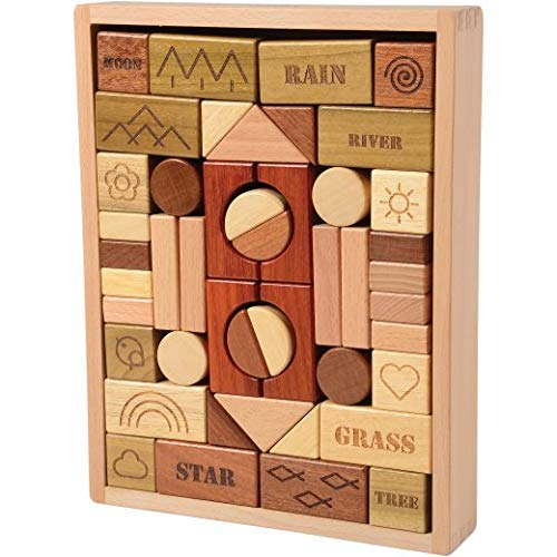 Cre8tive Minds Earth, Wind and Water Blocks 48 Piece Set with Wooden Storage Box and Cloth Bag