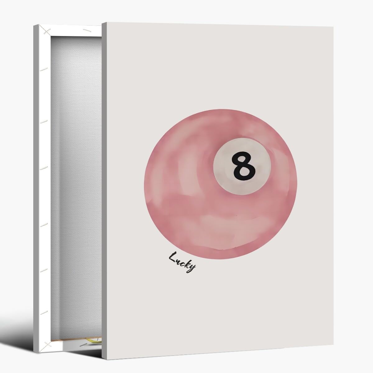 Sfaohpr Myuedww-D Vintage Lucky 8 Ball Wall Art - Retro Hand Drawn Pool Poster - Trendy Pink Canvas For Bedroom Living Room Home Decor - Aesthetics Print 12X16inch Framed
