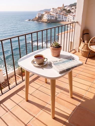 Image of Modern Square Side Table with 4 Wooden Legs, Minimalist End Table /Coffee Table for Living Room, Bedside Nightstand for Bedroom, Balcony & Small Spaces