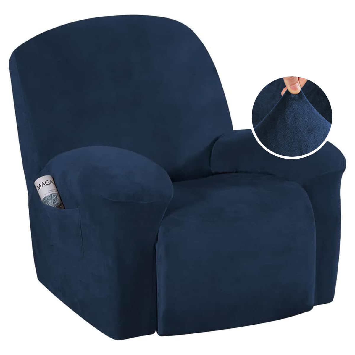 H.VERSAILTEX Recliner Sofa Cover 1-Piece Non Slip Soft High Stretch Modern Thick Velvet Plush Slipcover Form Fit Stretch Furniture Cover Recliner Sofa Slipcover Machine Washable - Navy